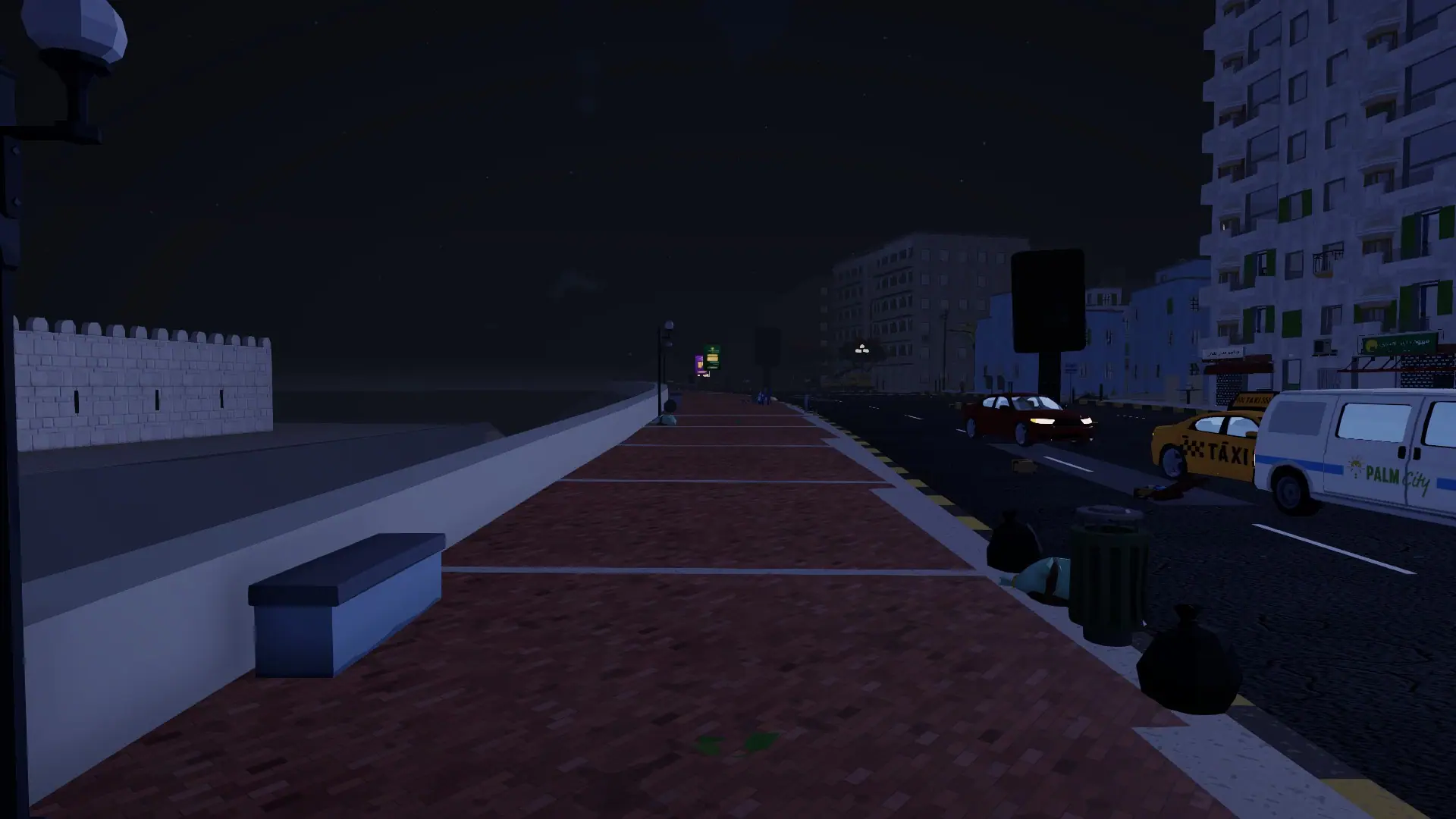 The empty corniche promenade at night